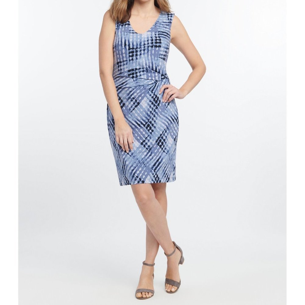Nic Zoe Womens Cross Over Twist Sleeveless Sheath Dress Blue Geo Print size XS
